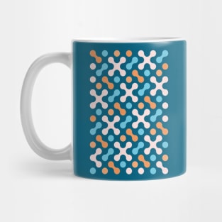 Pink crosses and circles on a blue background Mug